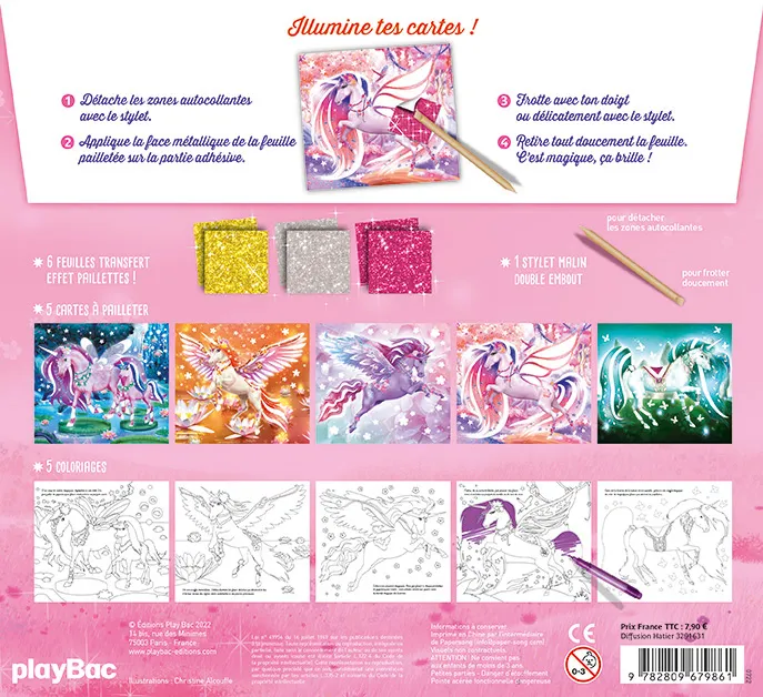 Licornes de rêve Magie des fleurs cartes à pailleter lot