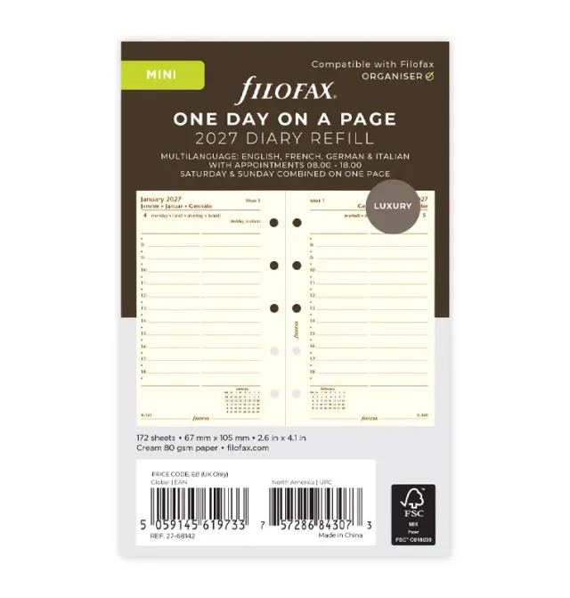 Filofax Classic recharge agenda Mini 2027 1 jour page