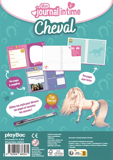 Mon journal intime Cheval carnet secret cadenas + stylo