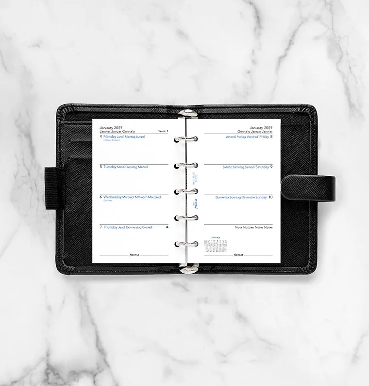 Filofax Mini recharge agenda semainier 2027 multilingue