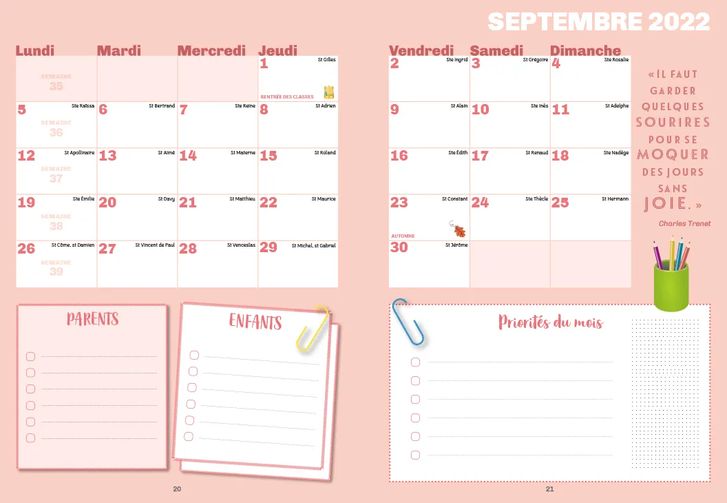 Frigobloc Ultra Simple agenda famille semainier stickers 2023