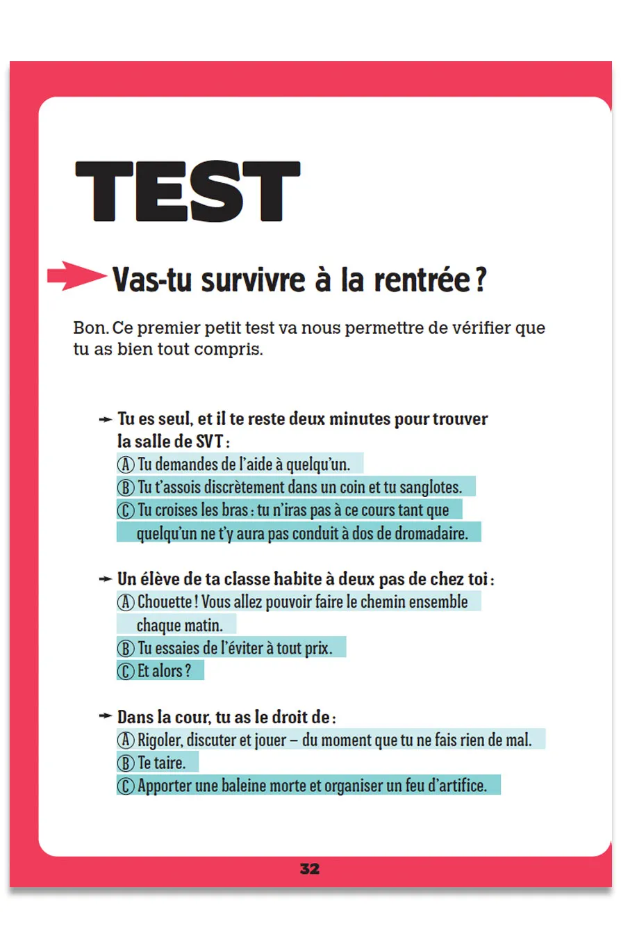 Frigobloc Guide de survie de la 6e livre collège humour