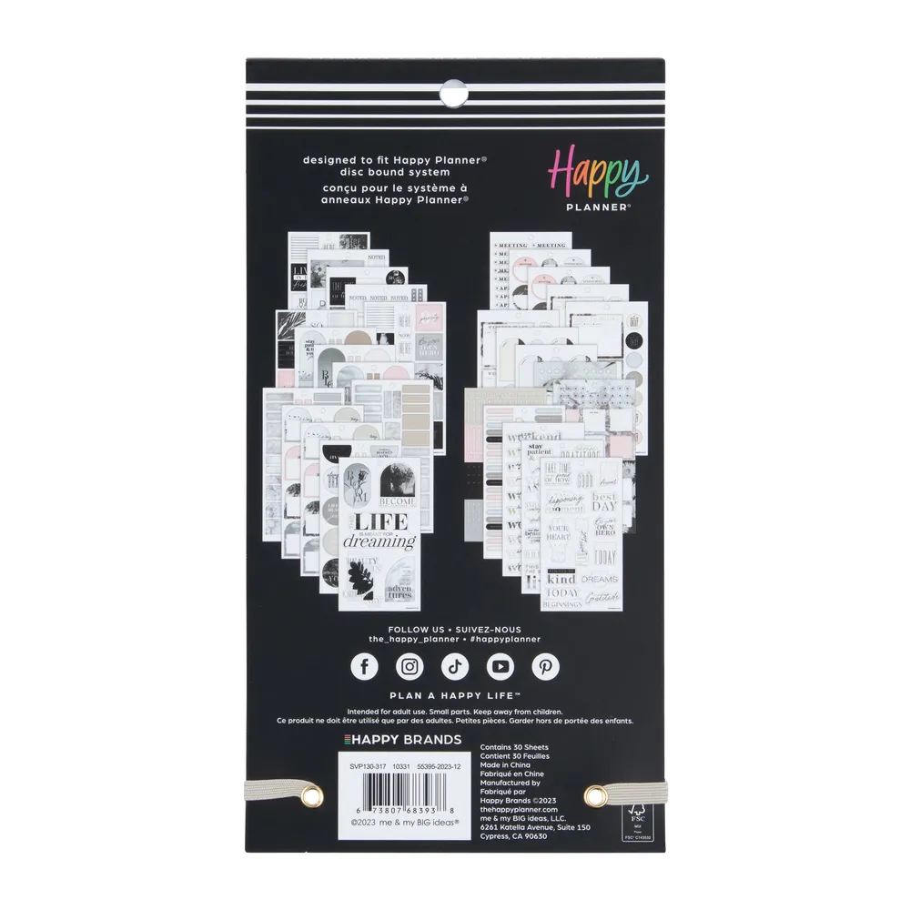 Happy Planner Ink Arbor Value Pack stickers 687 noir blanc