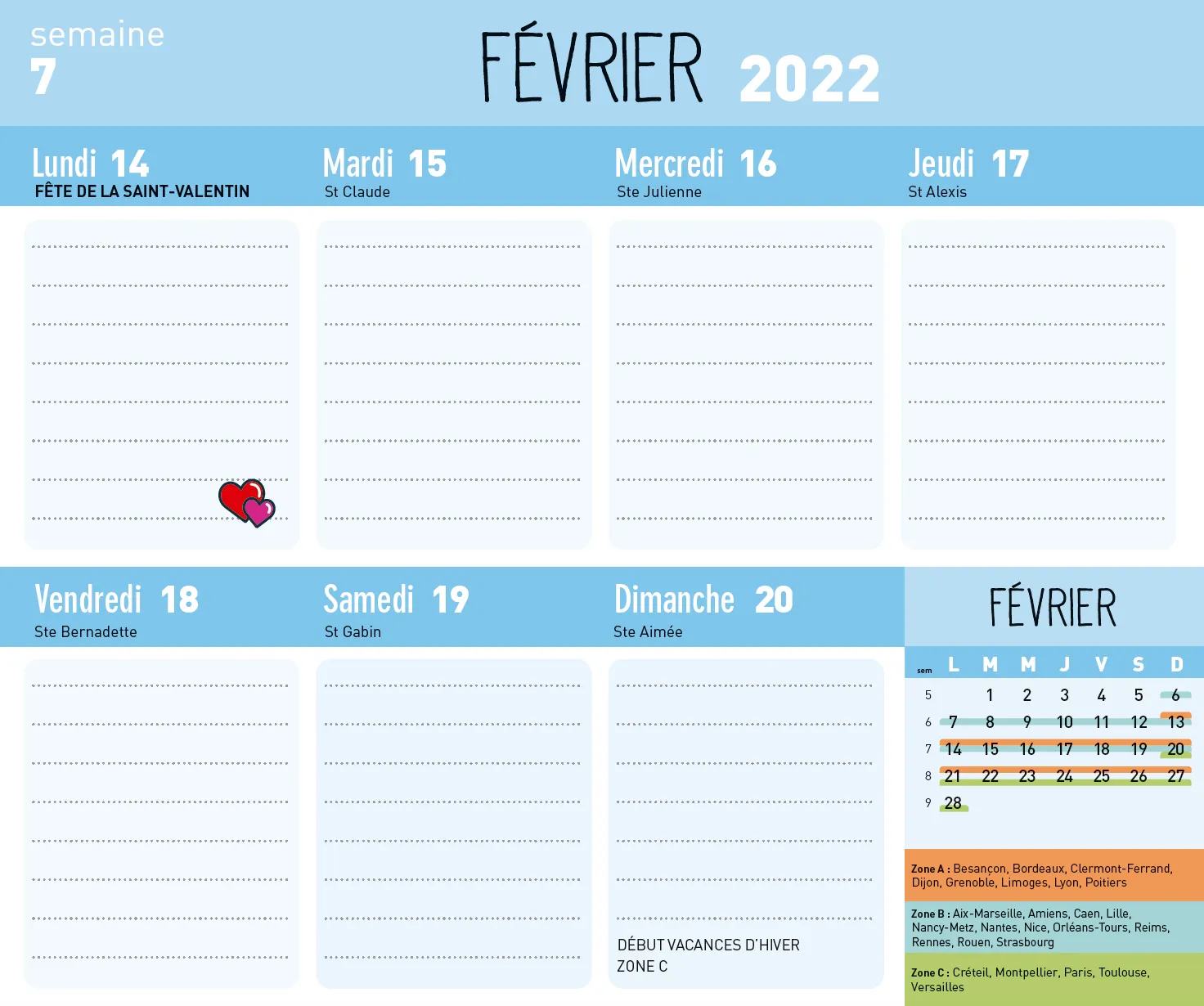 Frigobloc Mini Hebdo calendrier familial recettes apéro 2022