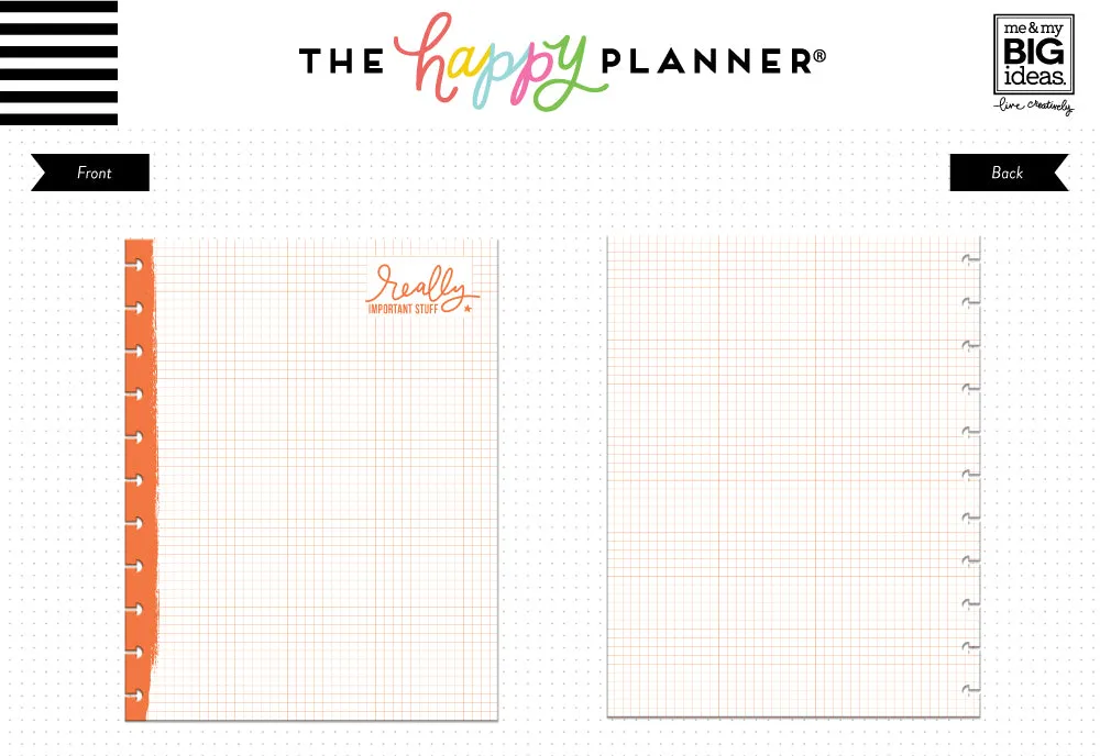 Happy Planner Neon recharge BIG quadrillé 24 feuilles fluo