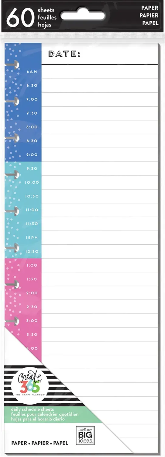 Happy Planner By the Hour recharge Big demi-page 60 feuilles