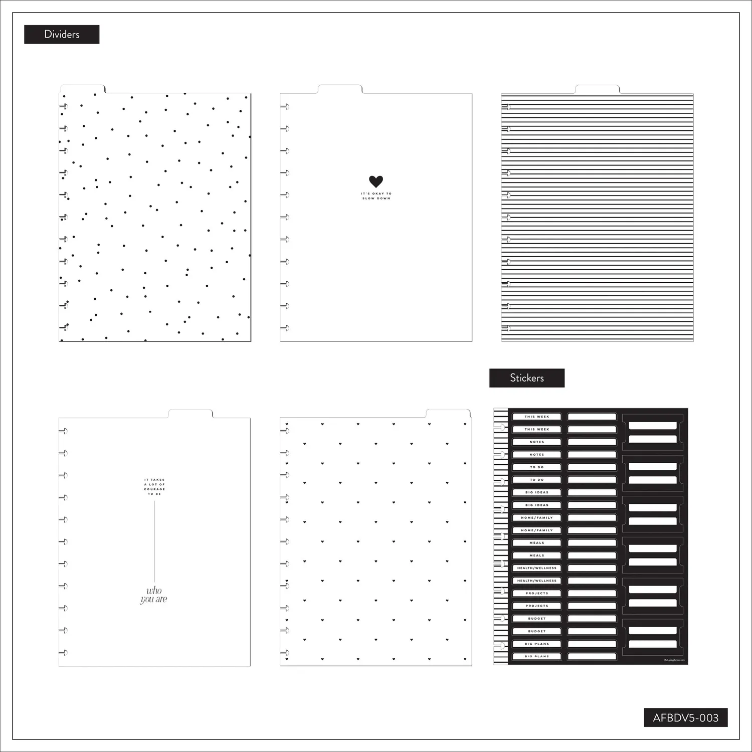 Happy Planner Love L+S intercalaires agenda Big plastique x5 neutre