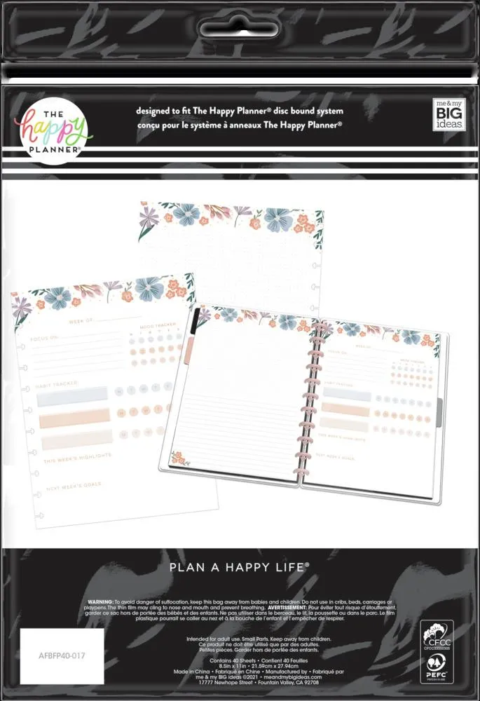 Happy Planner Florals Big recharge papier bien-être 40 pages