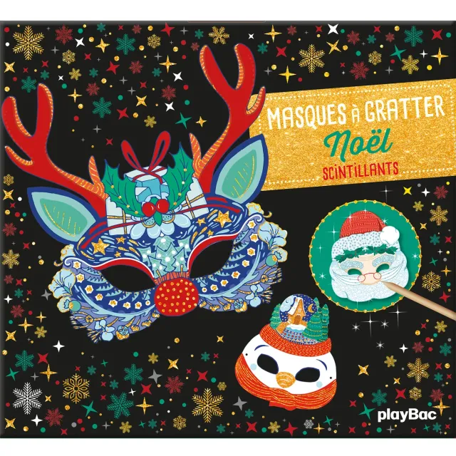 Masques à gratter Noël kit créatif 5 masques brillants enfant
