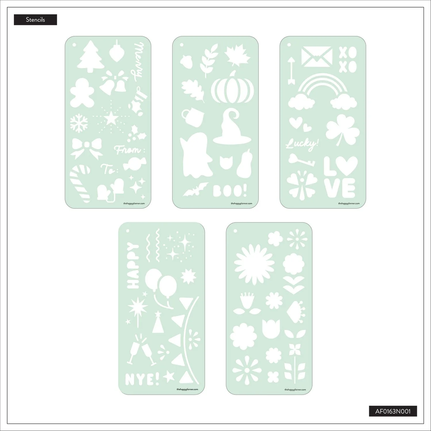 Happy Planner Holidays pochoirs éventail 5 feuilles fêtes