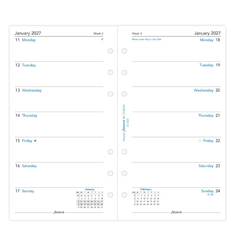 Filofax Classic Personal recharge agenda 2027 semaine page