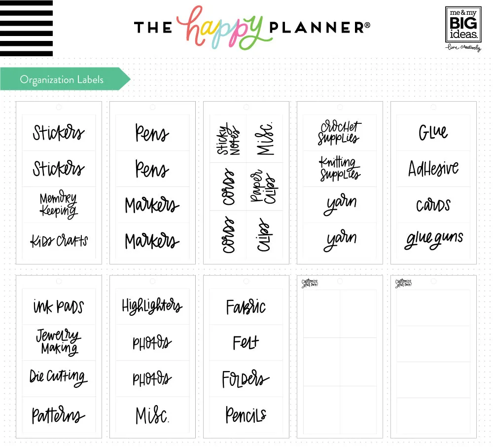 Happy Planner Craft Room étiquettes transparentes 88 pcs