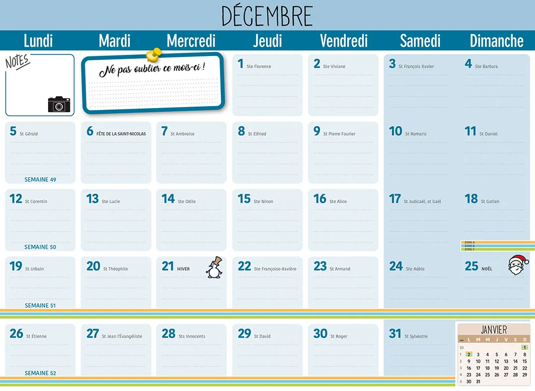 Frigobloc Mensuel Photos à personnaliser calendrier familial sept 2022-déc 2023