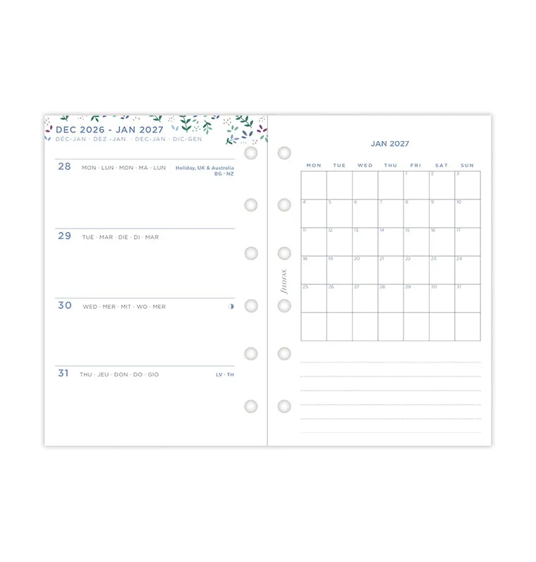 Filofax Garden recharge hebdo Pocket 2027 florale