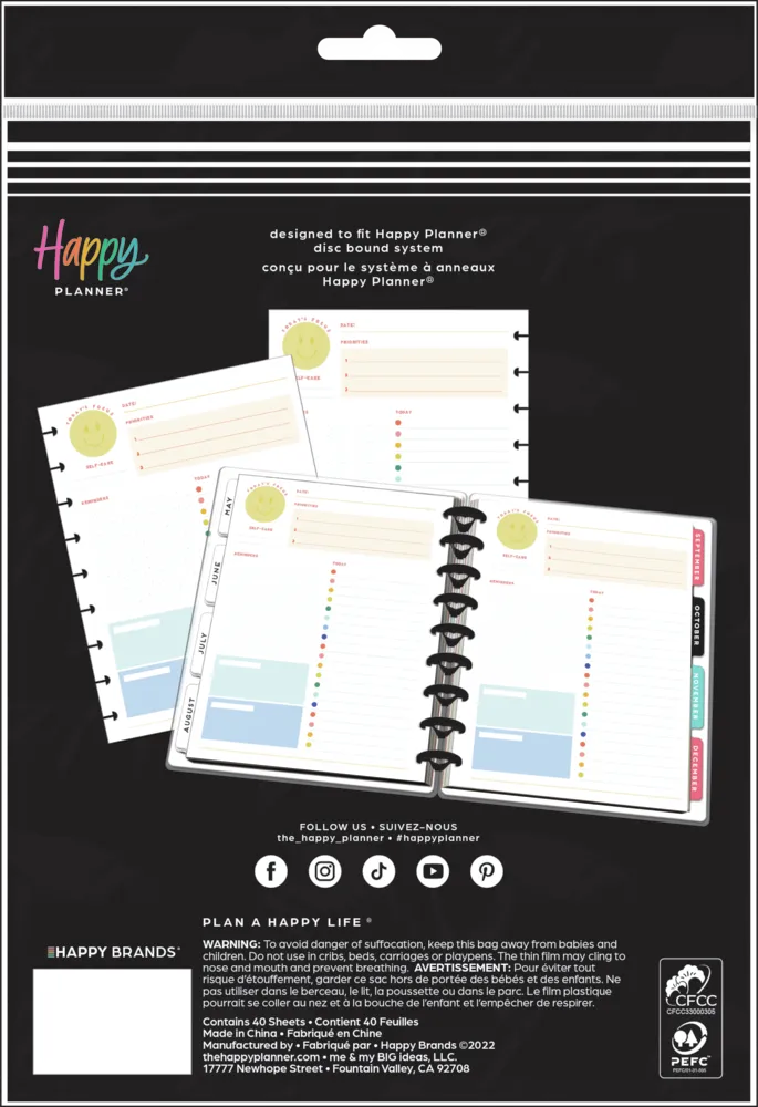 Happy Planner Super Happy recharge dashboard Classic 40 feuilles