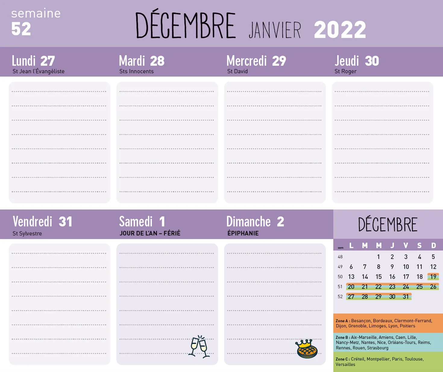 Frigobloc Mini hebdomadaire calendrier familial aimanté