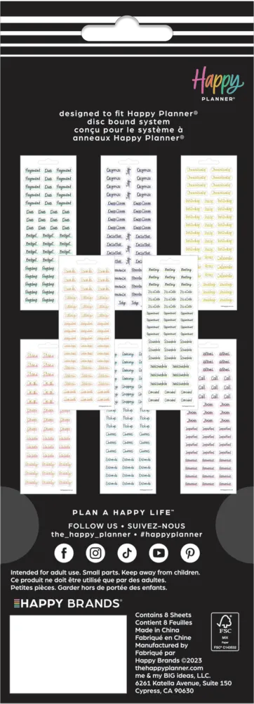 Happy Planner Hand Lettered Basics stickers 8 feuilles lettrage