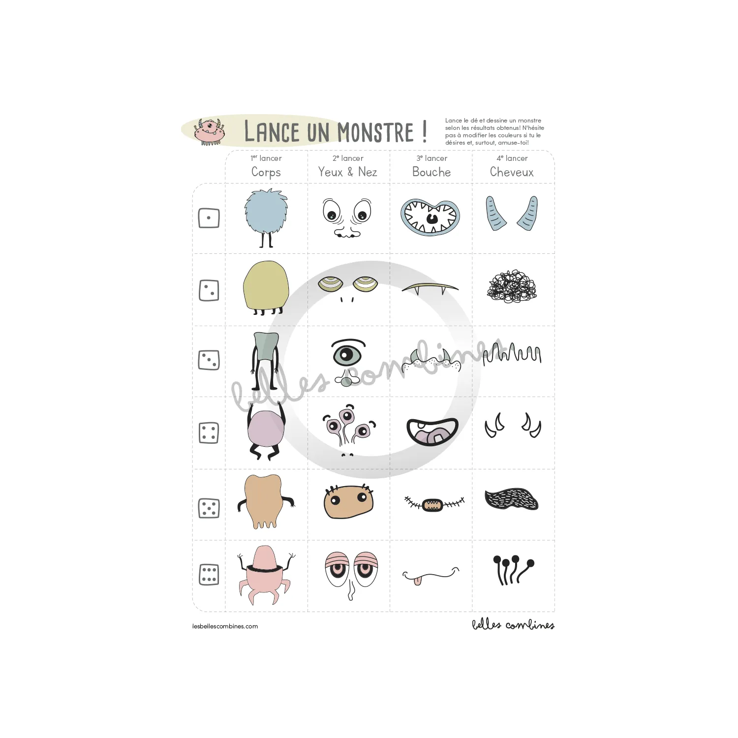 Les Belles Combines Lance un monstre jeu à imprimer français