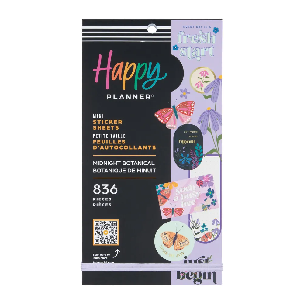 Happy Planner Midnight Botanical stickers Mini 30 feuilles nuit