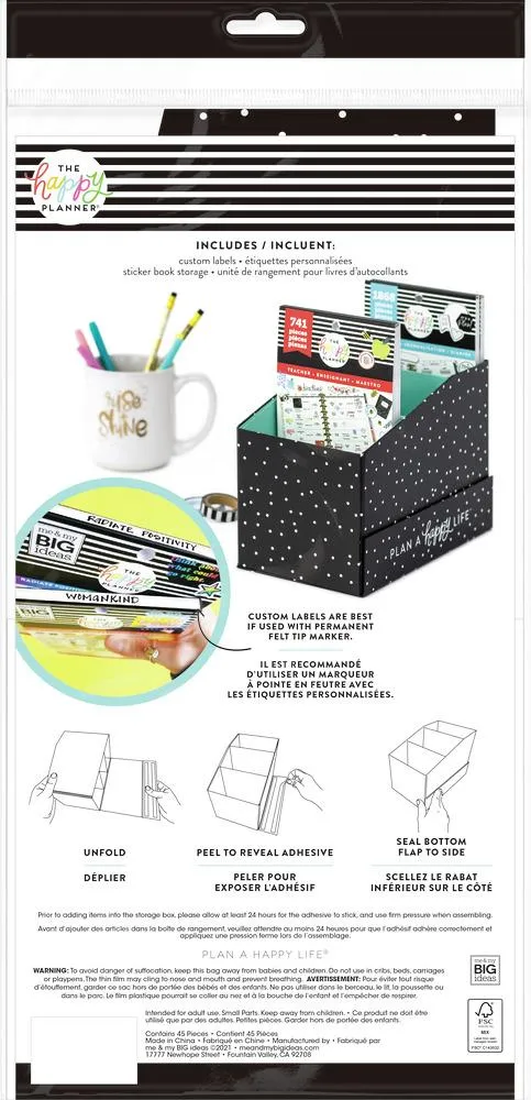 Happy Planner boite rangement stickers pois noir 21 livres