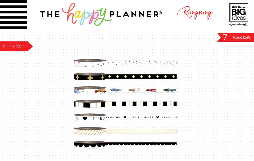 Happy Planner Rongrong washi tape noir blanc 7 rouleaux