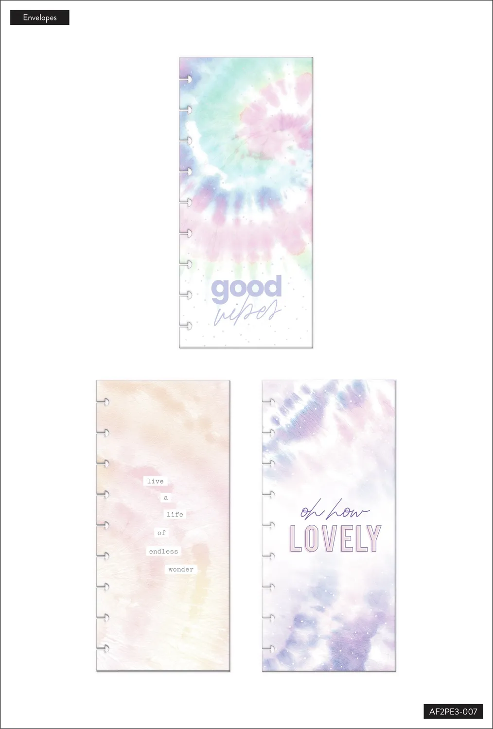 Happy Planner Pastel Tie-Dye enveloppes à anneaux lot 3