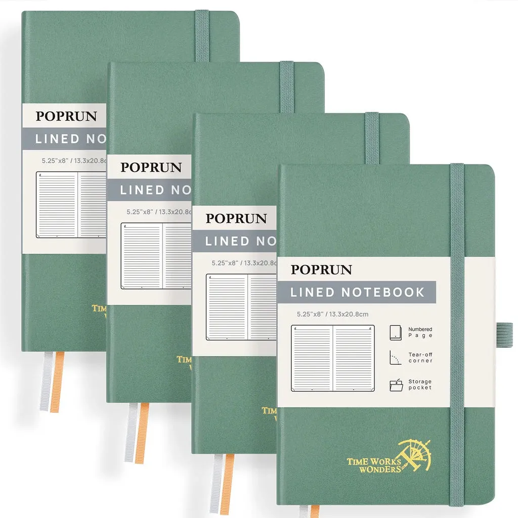 Poprun CH127L carnet ligné A5 vert lot 4 papier épais