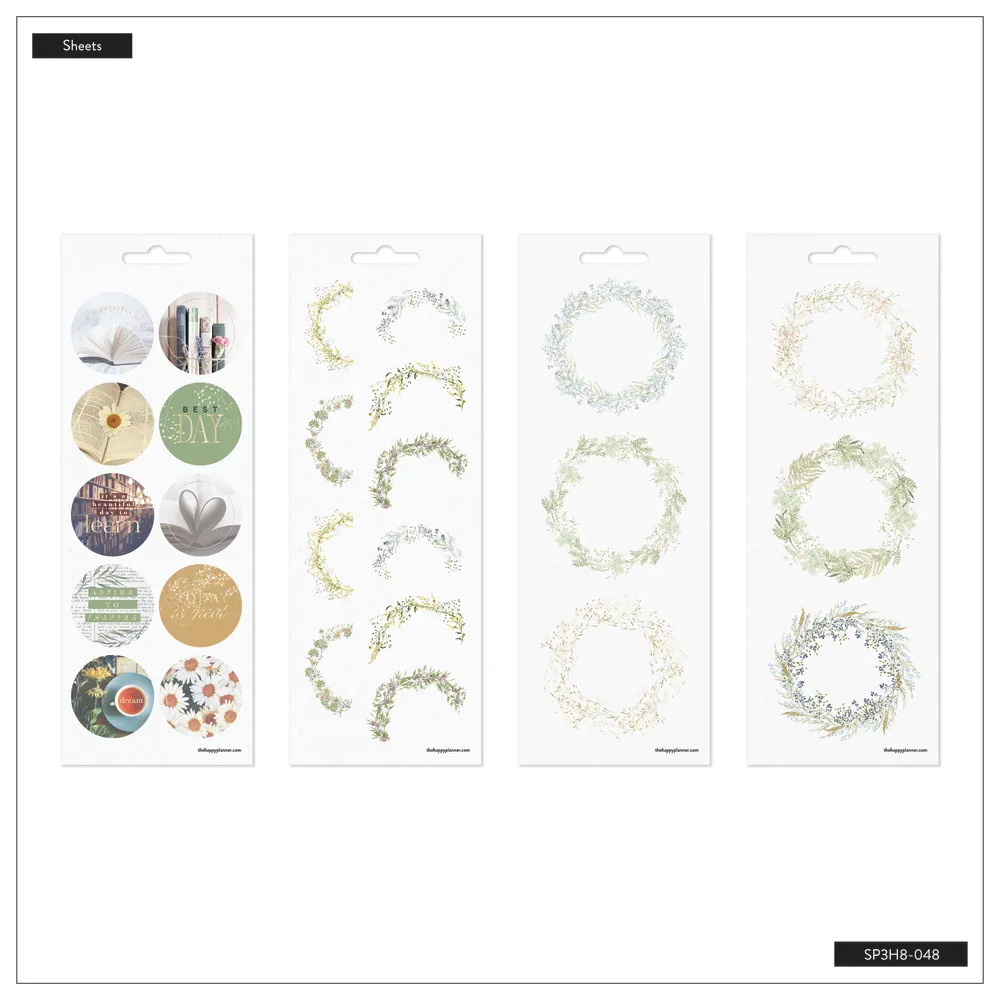 Happy Planner Reading in the Garden stickers jardin 8 feuilles
