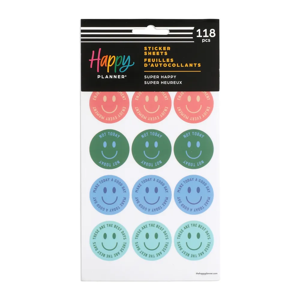 Happy Planner Super Happy stickers 5 feuilles smiley 118