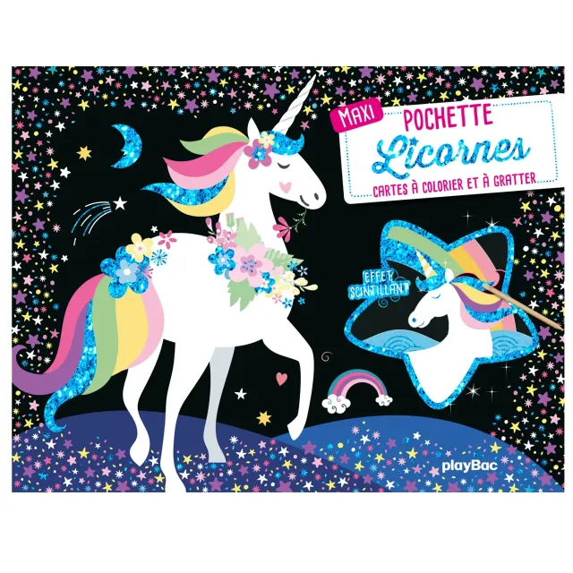 Frigobloc Licornes maxi pochette cartes gratter colorier