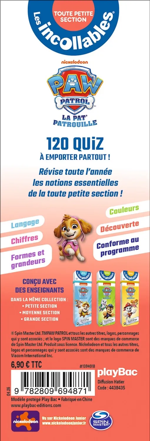 Les Incollables Pat' Patrouille Toute Petite Section éventail 120 quiz