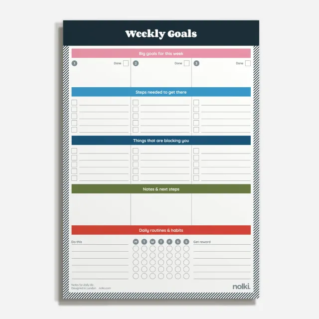 Nolki Weekly Goals bloc-notes semaine A5 100 feuilles