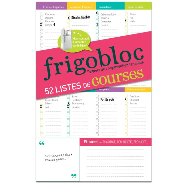 Frigobloc Mes listes de courses de la semaine bloc 52 listes