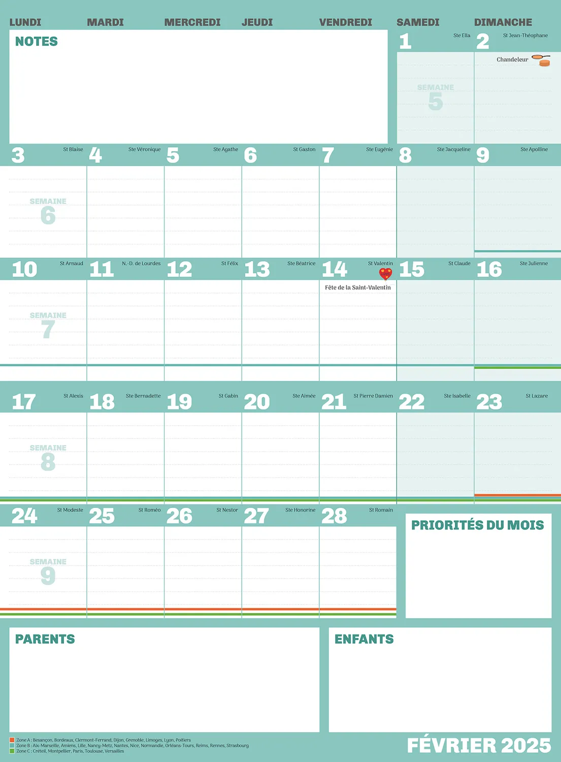 Frigobloc Ultra Simple calendrier familial aimanté sept 2024-déc 2025