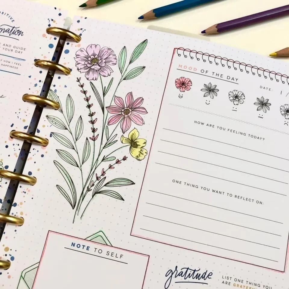 Happy Planner Hello Happy journal humeur guidé Classic jaune
