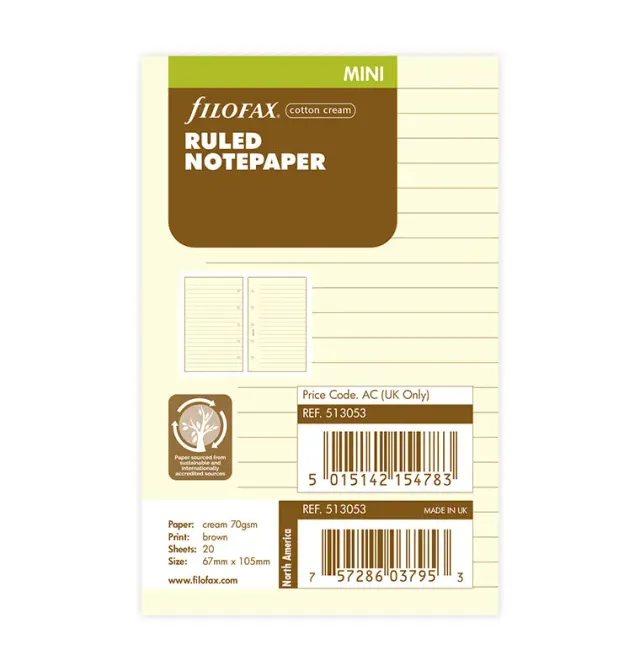 Filofax Classic recharge lignée crème Mini 20 feuilles