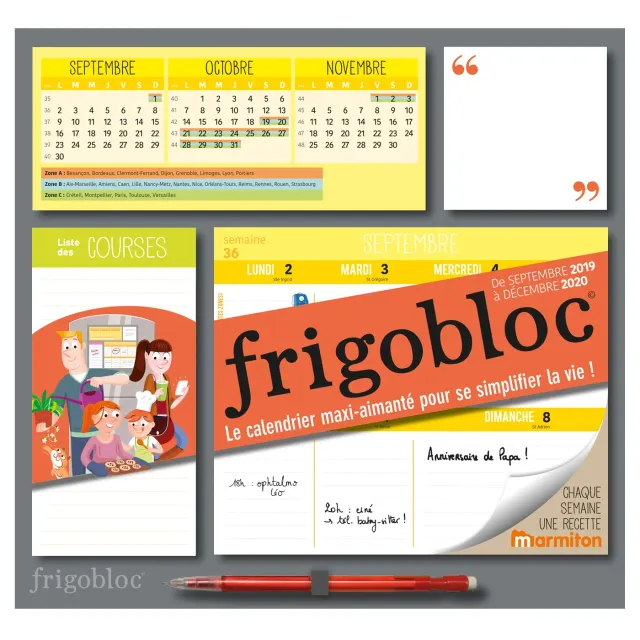 Frigobloc 2020 Hebdomadaire calendrier familial aimanté 16 mois