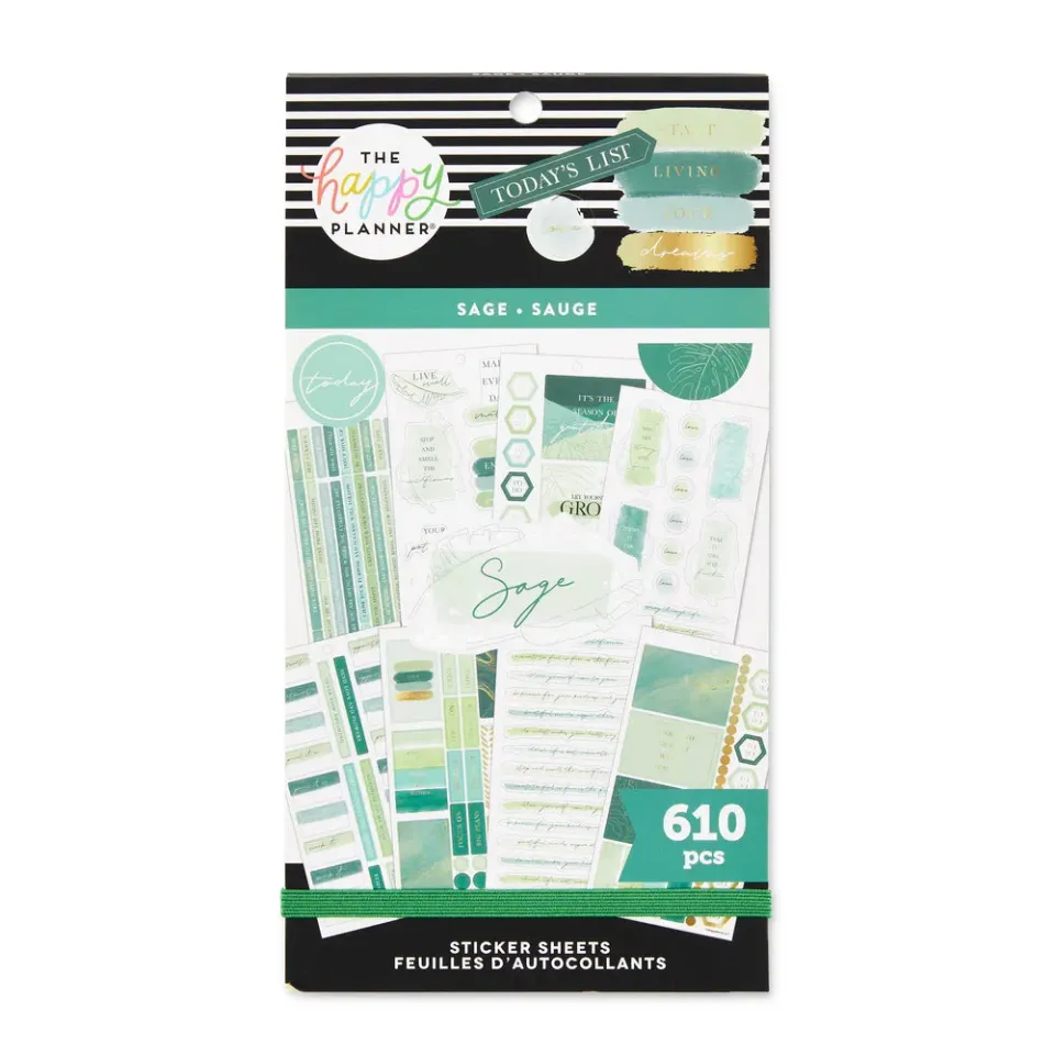 Happy Planner Sage stickers x610 vert doré