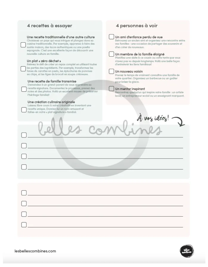 Les Belles Combines Bucket list familiale fiche à imprimer