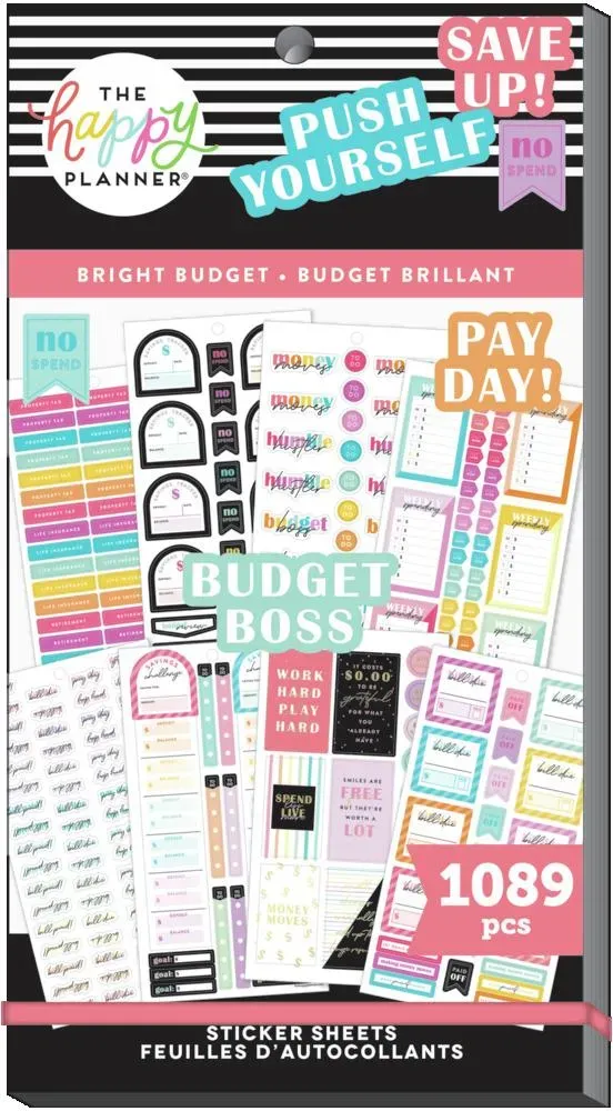 Happy Planner Bright Budget stickers 1089 pièces budget