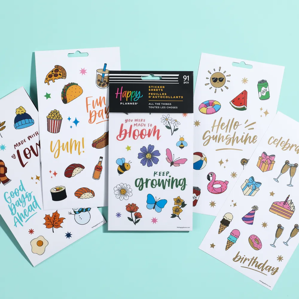 Happy Planner All the Things Icons stickers 5 feuilles 91 pièces