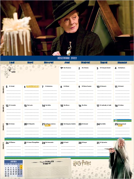 Frigobloc Mensuel 2023 Harry Potter calendrier aimanté famille