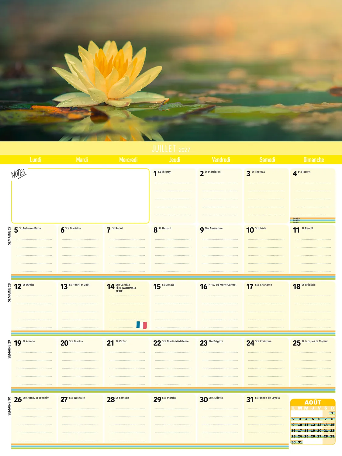 Frigobloc Mensuel Année zen calendrier familial sept 2026-déc 2027