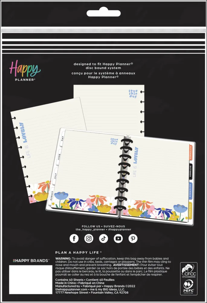 Happy Planner Fun Fleurs Classic papier recharge 40 feuilles fleuri