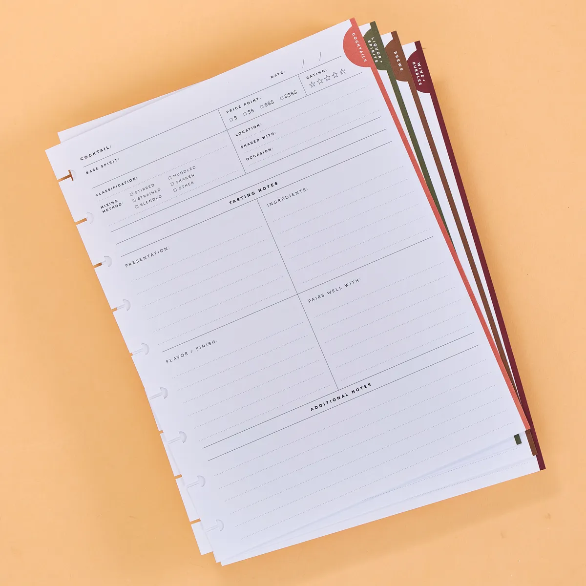 Happy Planner Wine Spirits carnet classic dégustation 80 feuilles
