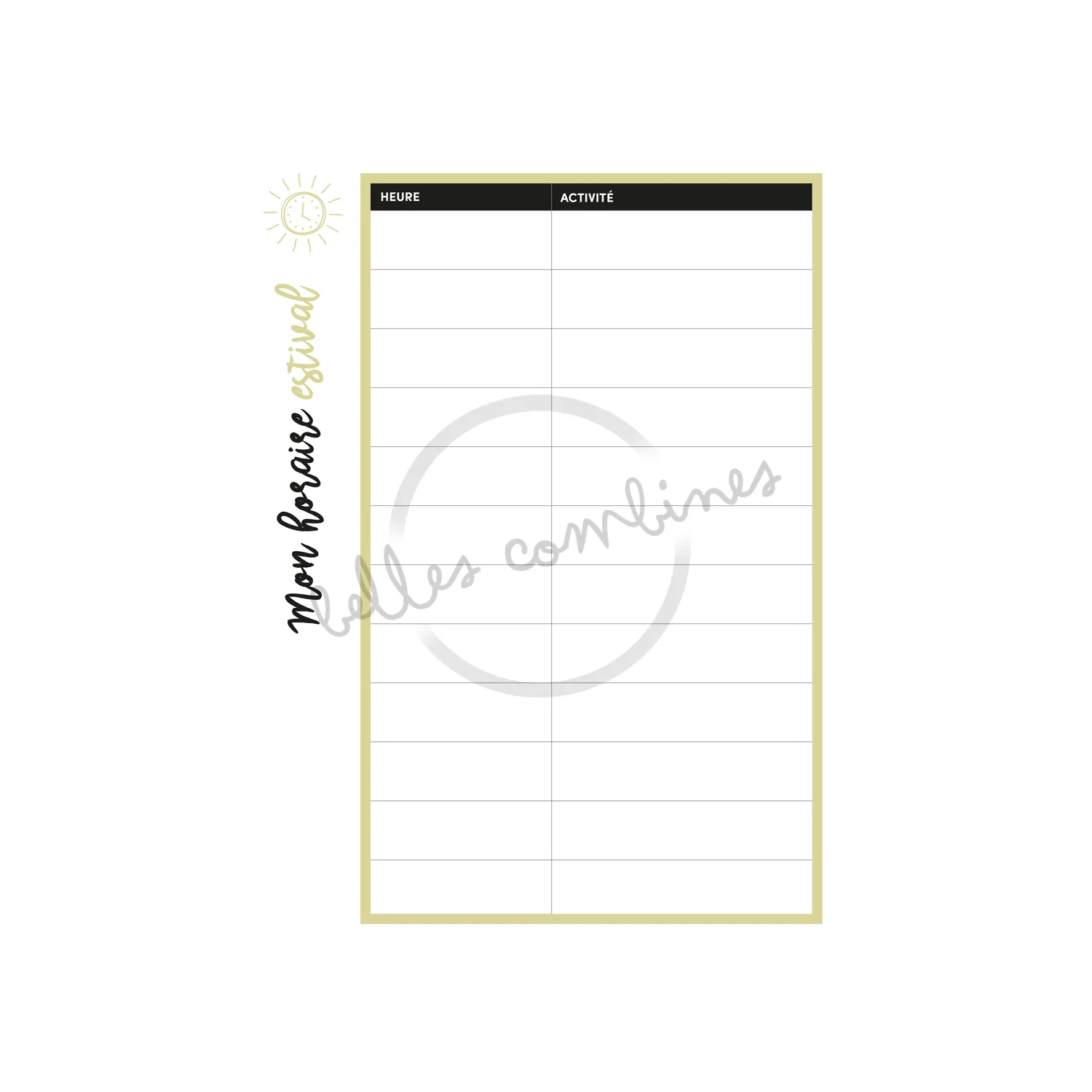 Les Belles Combines Mon horaire estival fiche routine été
