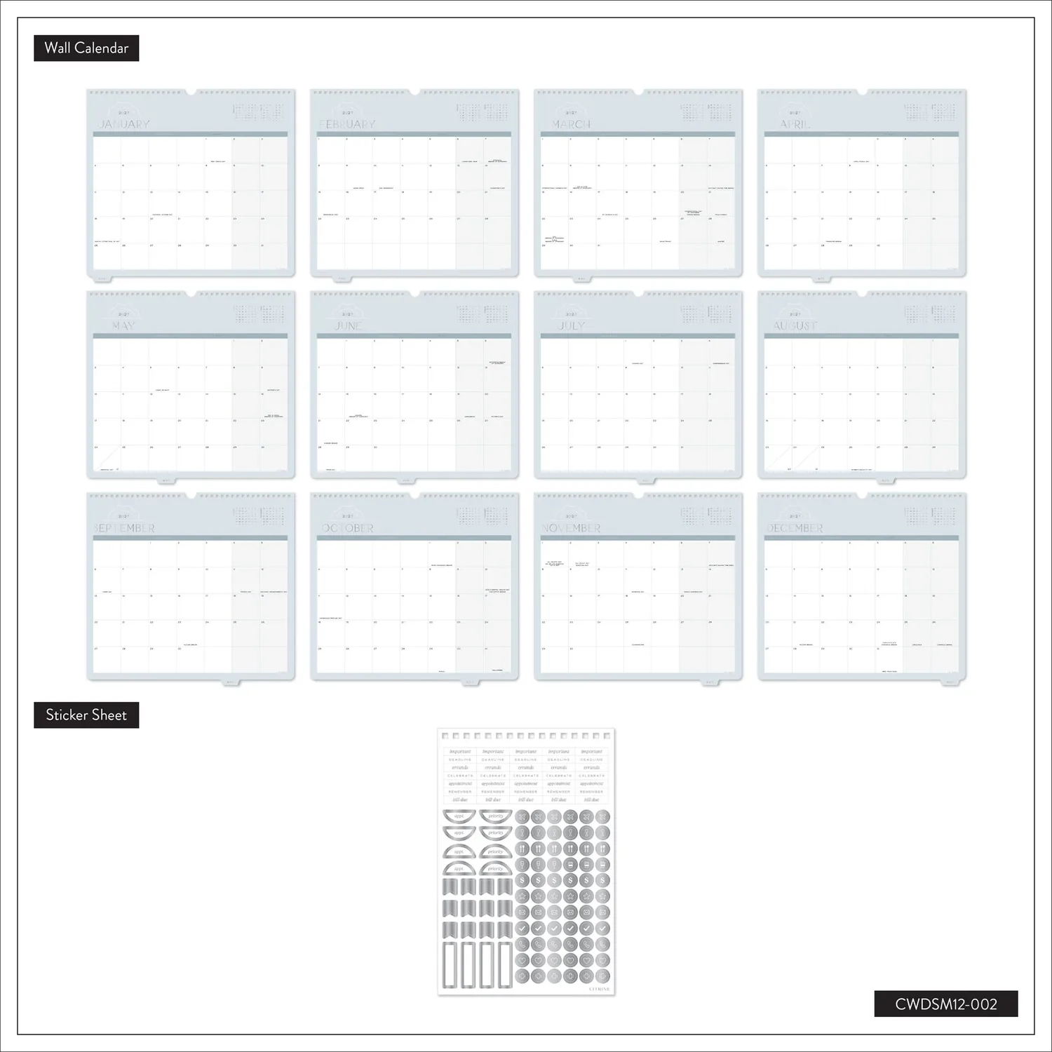 Me & my big ideas Citrine 2027 Soft Frame calendrier mural petit