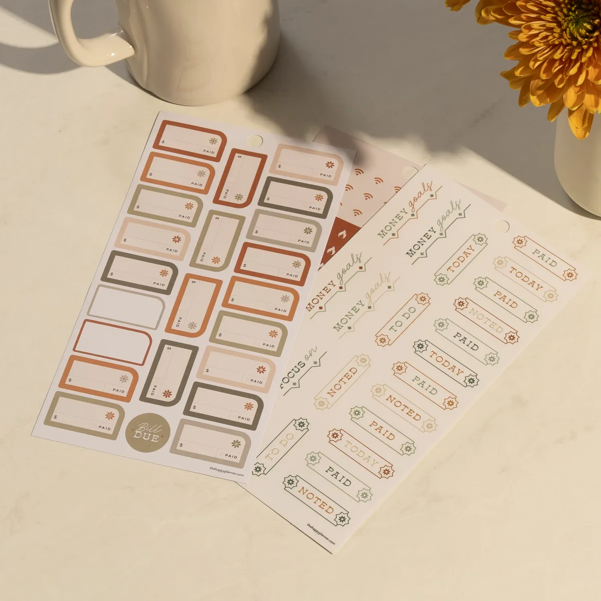 Happy Planner Sage & Terracotta Budget stickers 30 planches budget