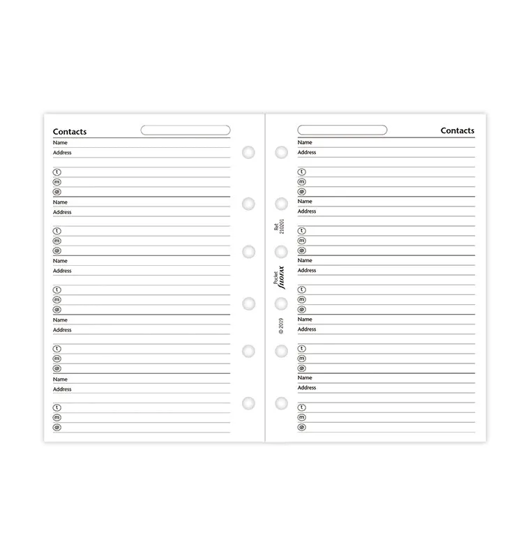 Filofax Classic recharge adresses Pocket 20 feuilles