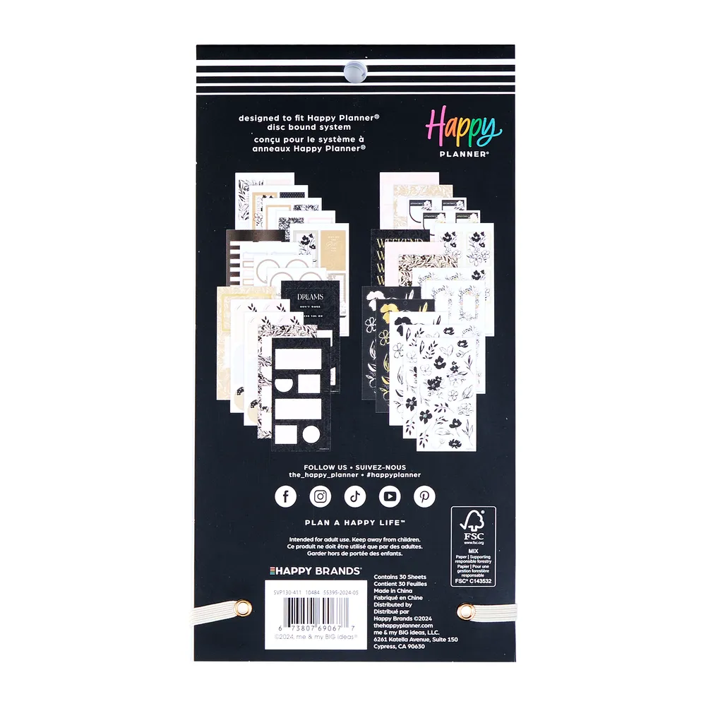 Happy Planner Sketchy Florals stickers Big 30 planches doré